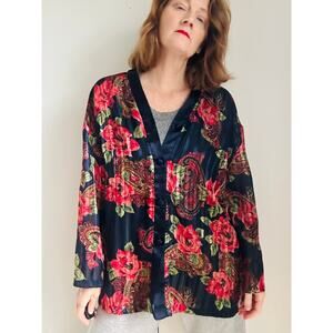 Vintage Victoria's Secret Gold Label Blouse/Pajama Top Size large Sheer Floral